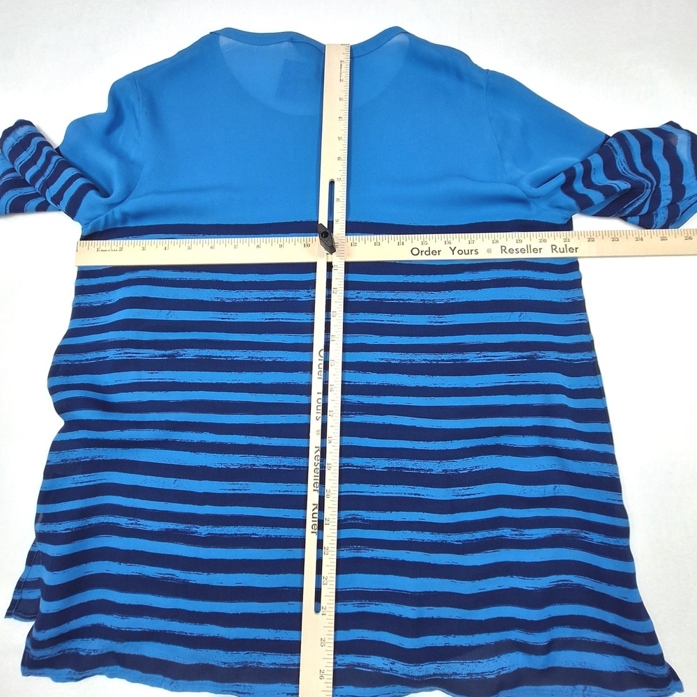Vince Blouse Womens Large Blue Striped Colorblock 100% Silk Short Sleeve Top - Picture 5 of 10